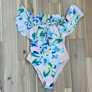 flowery pink pastel bikini one piece swim suit